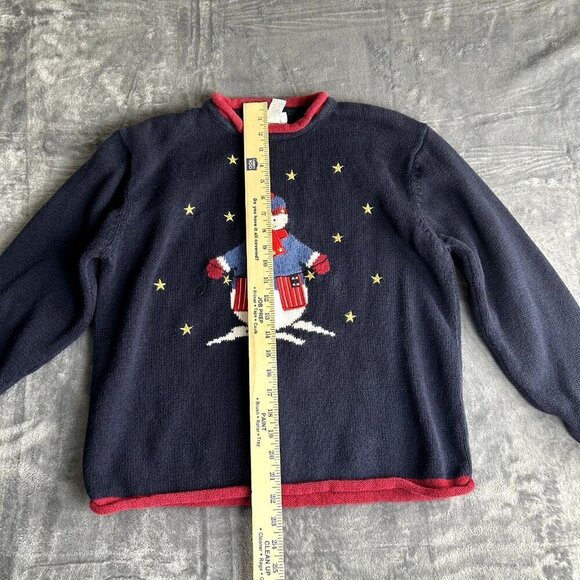 VTG Christopher & Banks Sweater American Flag Snowman Patriotic Blue Large - Picture 3 of 7